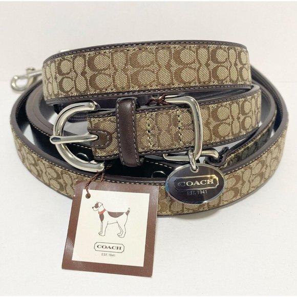 COACH Large Dog Collar & Matching Leash Set NWT